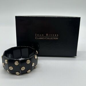 Joan Rivers Signed Black Lucite Expanding Bracelet with Rhinestone Embellishment